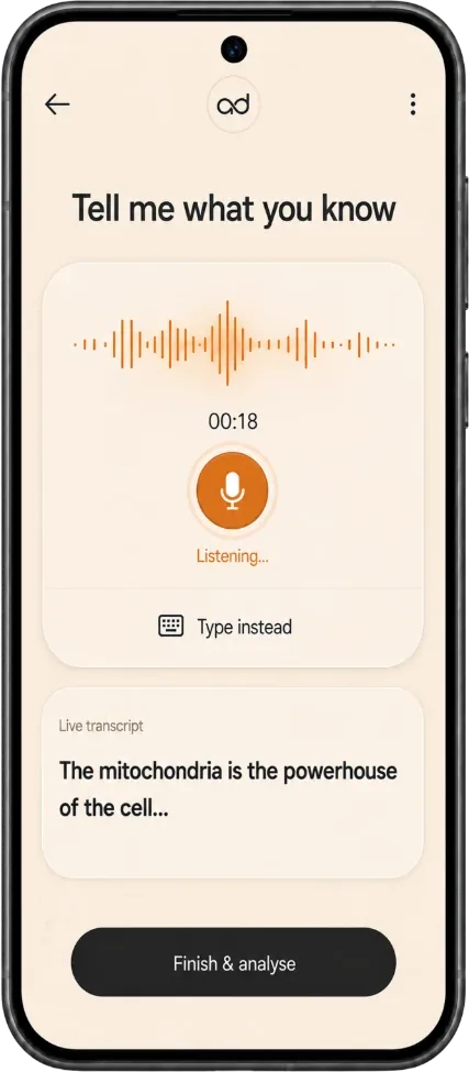 Voice knowledge check screen in the adaptED app