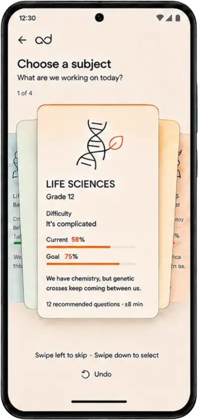 Subject selection screen in the adaptED app